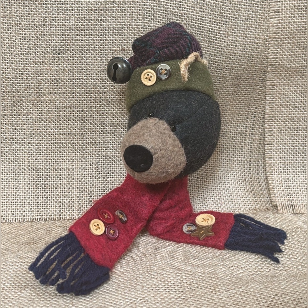 Brown Bear Plush Fleece Fabric Ornament Christmas Rustic Farmhouse Cottage Core